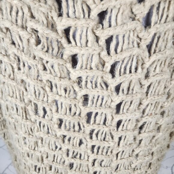 Zara Beige Chunky Open Knit Boxy Fit Short Sleeve Sweater - Picture 3 of 8